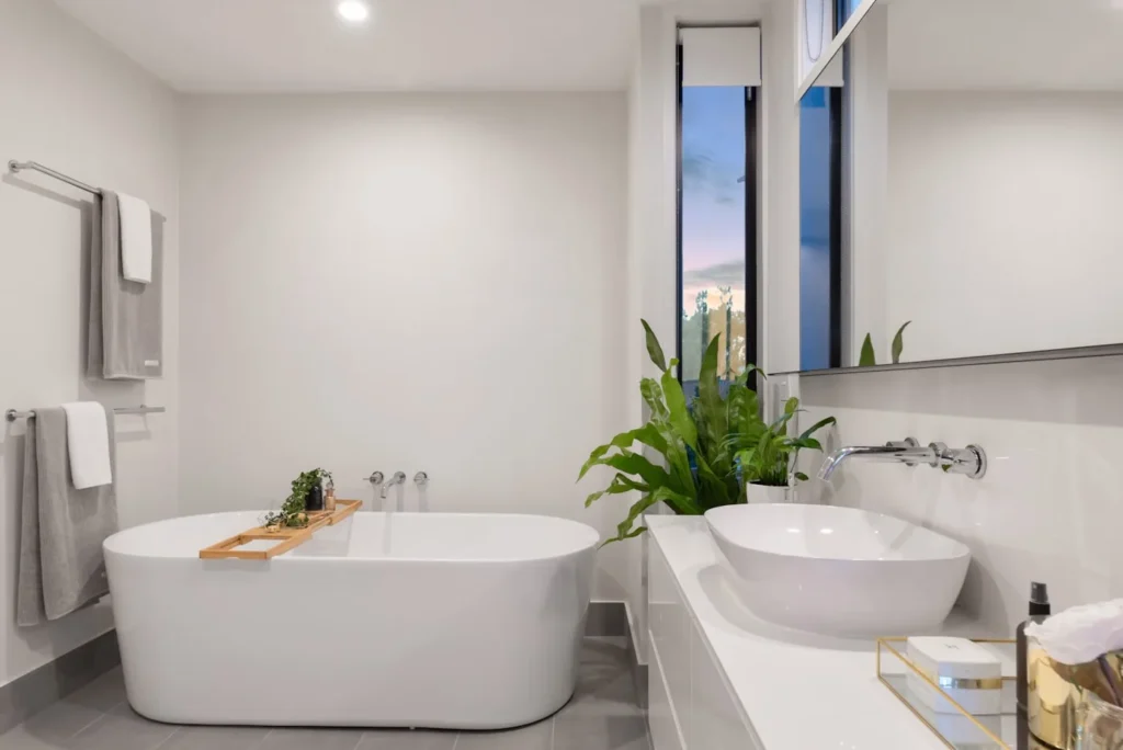 Modern renovated bathroom with freestanding tub - Everden Renovations Winnipeg